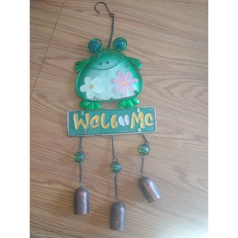 Glass & Metal Frog Welcome Wind Chime